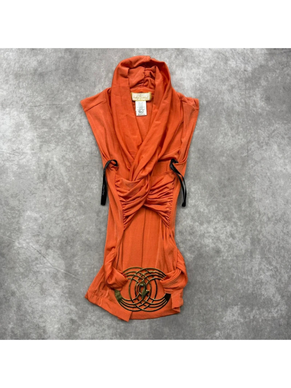 Vintage Y2K Baby Phat Rust Orange Hooded Ruched Gold Buckle Tank Top XS